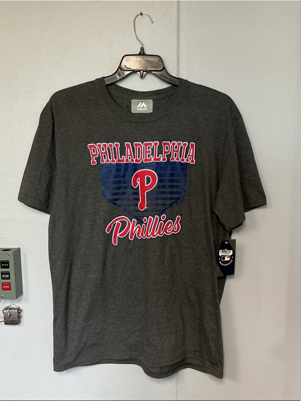 Majestic Philadelphia Phillies Dark Gray Graphic Tee with Red & Blue Logo